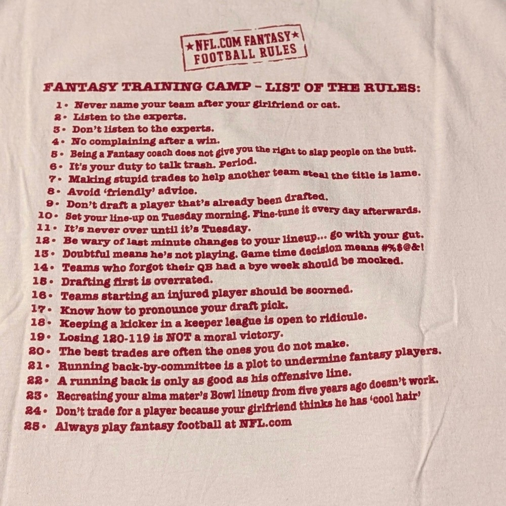 NFL Fantasy Football Rules Graphic T-Shirt Mens Large White VF Imagewear L952 - Picture 4 of 11